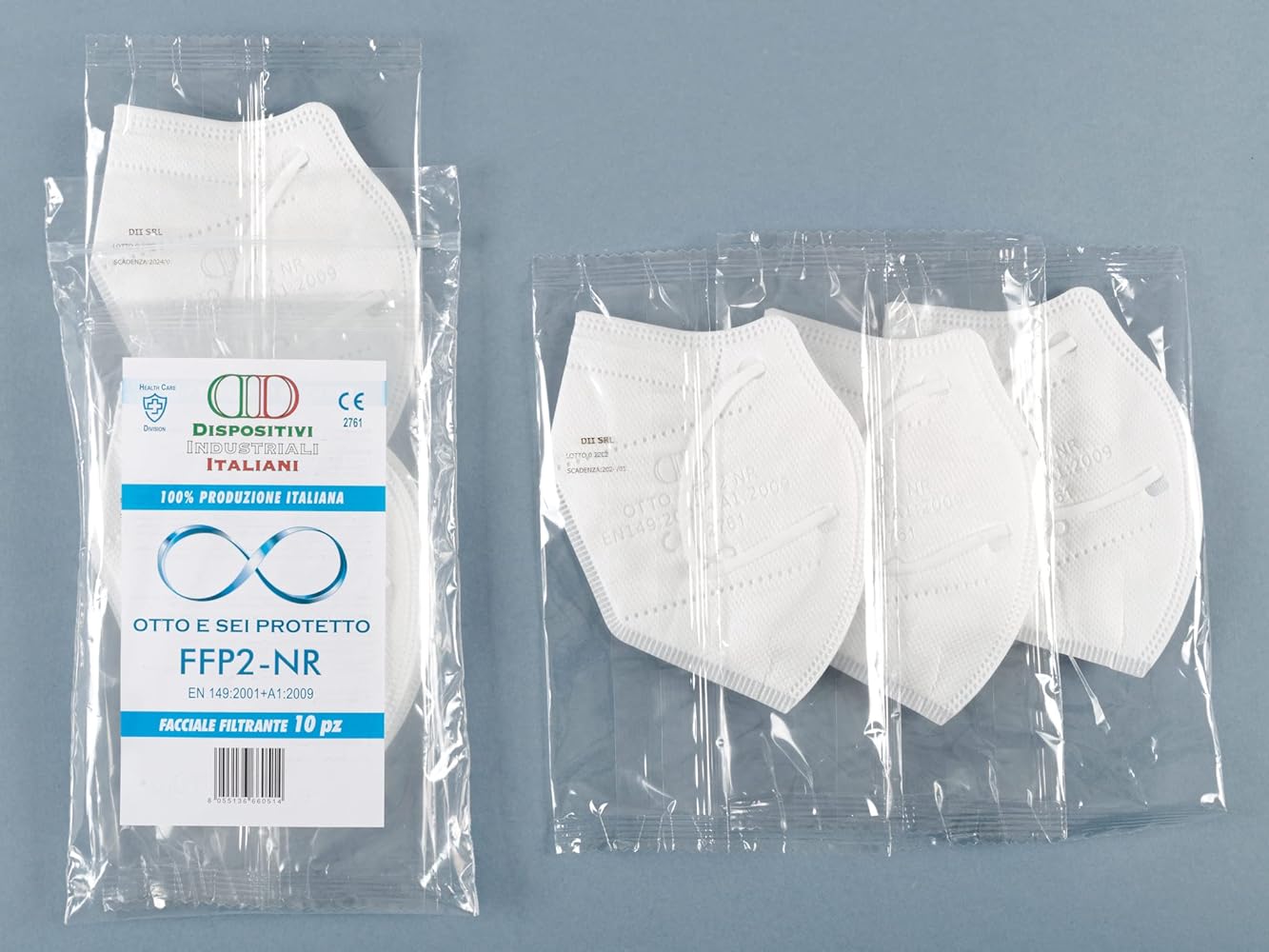 MASCHERINA FFP2 "OTTO" bianche senza valvola Conf.10 pz
