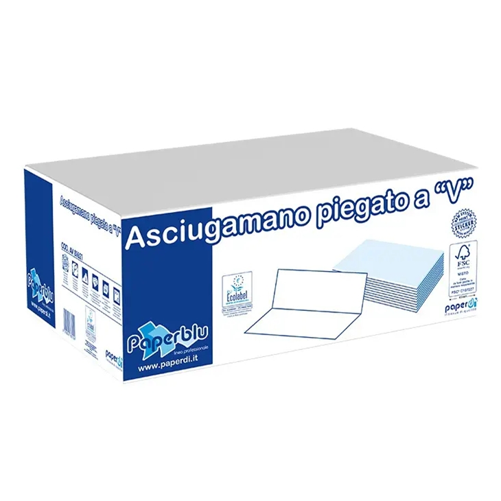 ASCIUGAMANO PIEGATO A V STICKER 16gr -21x21 cm - CF 15 x 210 PZ